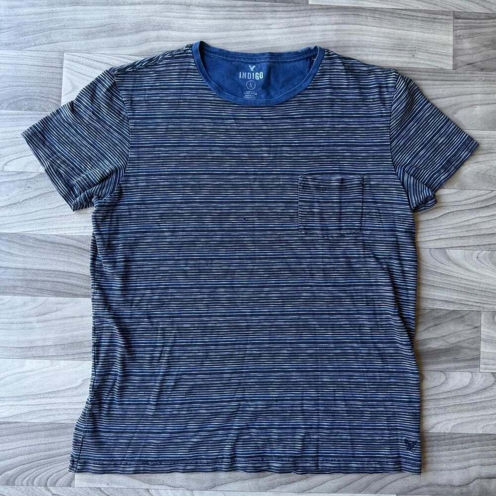 American Eagle Indigo Striped Pocket Tee Size L Navy Blue